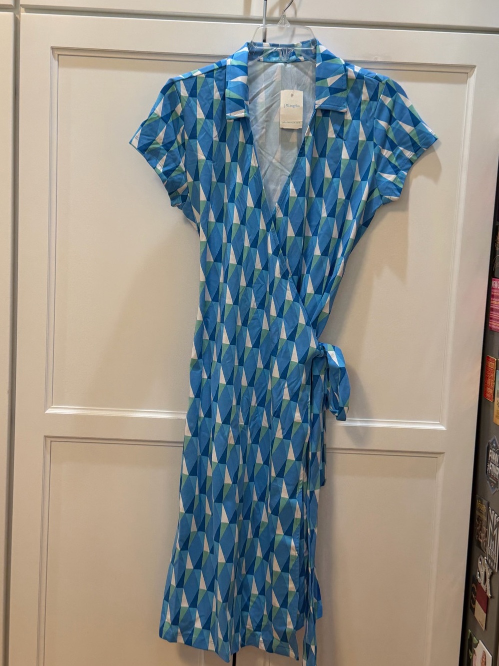 J. McLaughlin Blue Geometric Wrap Midi Dress NWT - Picture 1 of 3